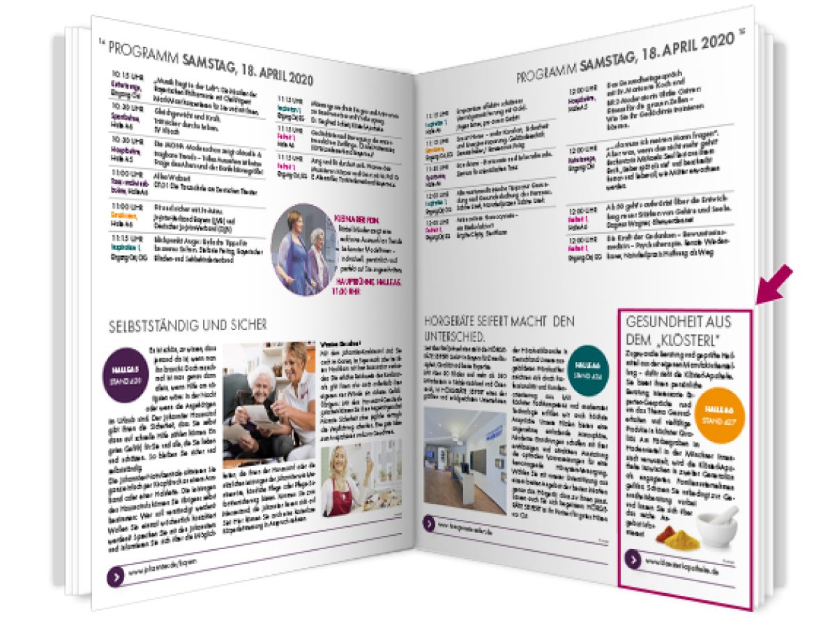 1/6 Seite Redaktioneller Beitrag im Messemagazin inkl. Online-Präsentation