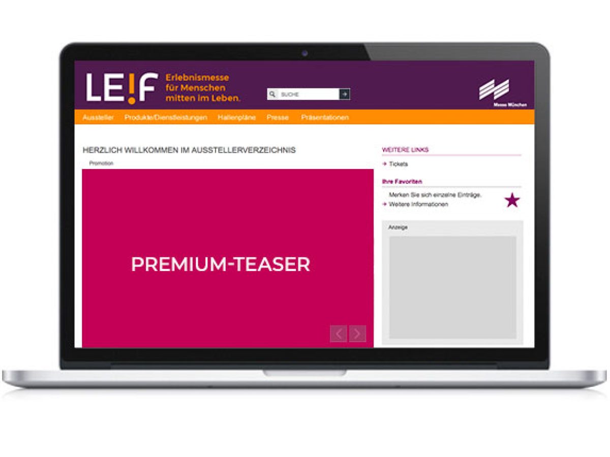 Premium-Teaser auf der Startseite des Online-Katalogs
