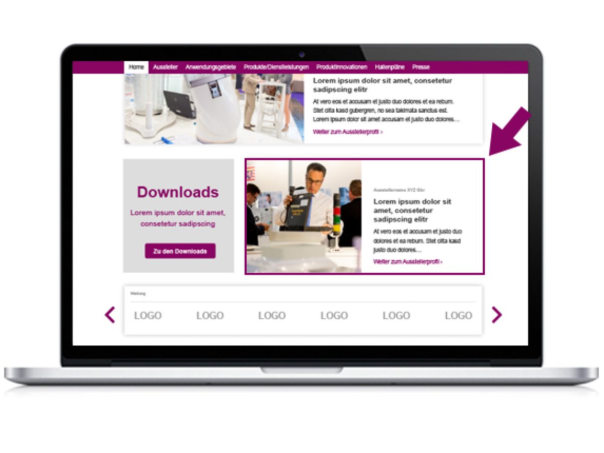 Teaser with your product launch on the start page of the analytica online catalog