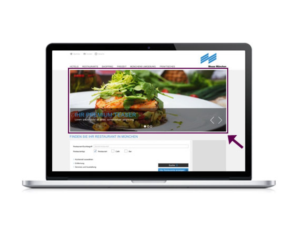 Premium-Teaser auf der Startseite der Rubrik „Restaurants“
