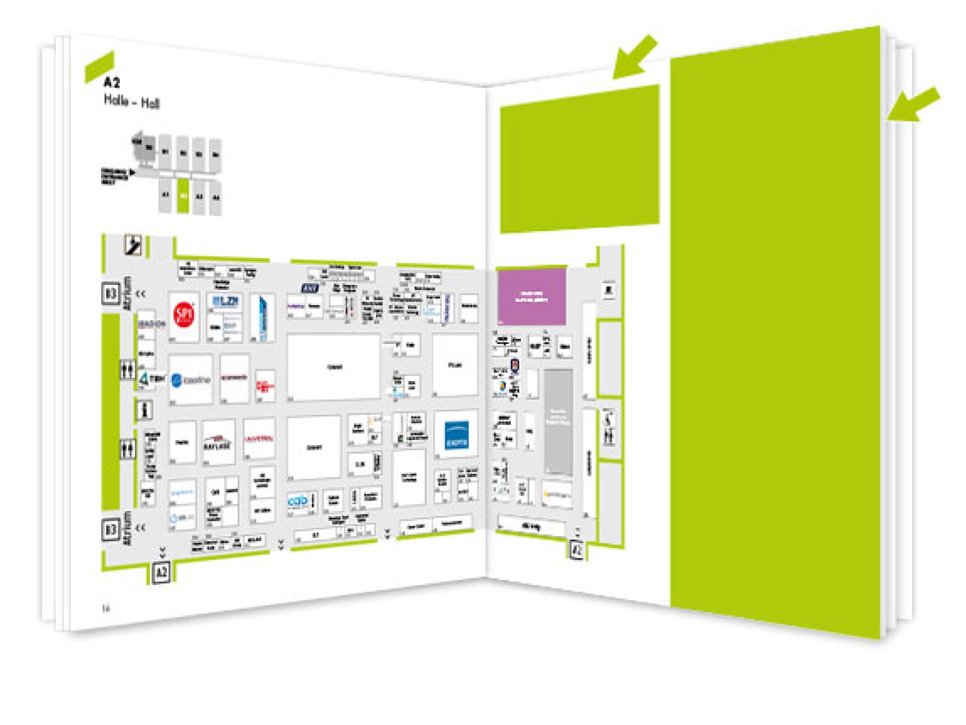 Anzeige neben und über dem Hallenplan